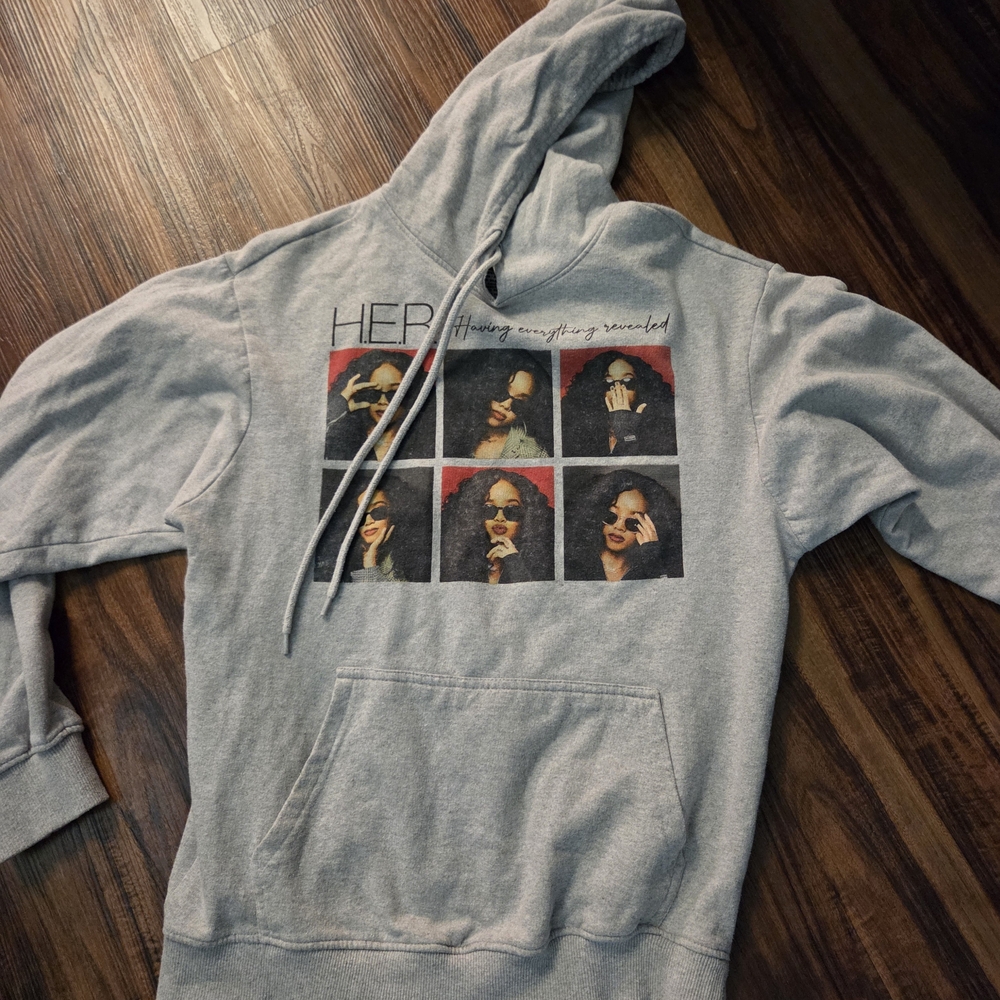 Stylish Gray Graphic Hoodie for Women H.E.R OFFICIAL